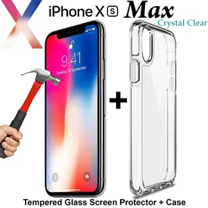 For Apple iPhone Xs MAX clear case cover & Tempered Glass front screen protector - Picture 1 of 7