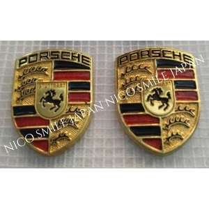 Insignia emblema coche metal dorado para Porsche nuevo juego de 2 con cinta - Imagen 1 de 2