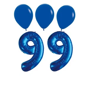 Number 99 Blue Balloon 32 Inch Foil Mylar Birthday Milestone 3 Blue Latex - Picture 1 of 1