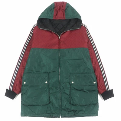 GUCCI 590746 GG Patrón Capucha Bateo Doble Abrigo Montaña Parka Verde Foto 1 de 4