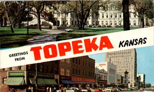 Kansas - Greetings from Topeka, Kansas - Downtown View & the Capitol - 1950s - Picture 1 of 2