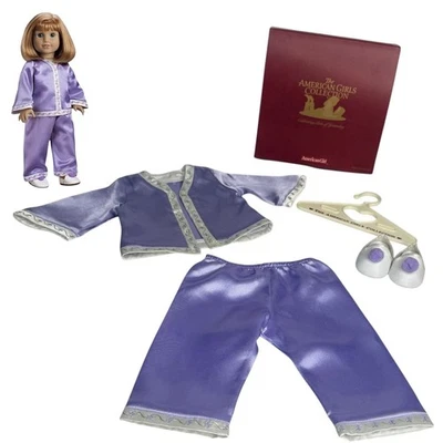 American Girl Doll Nellie Pajamas PomPom Slippers Hanger Purple Top Pant Pjs Box - Image 1 of 4