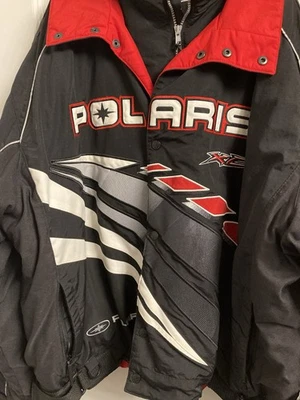 polaris men’s snowmobile jacket black with white/gray/red trim size 2 XL - Image 1 of 4