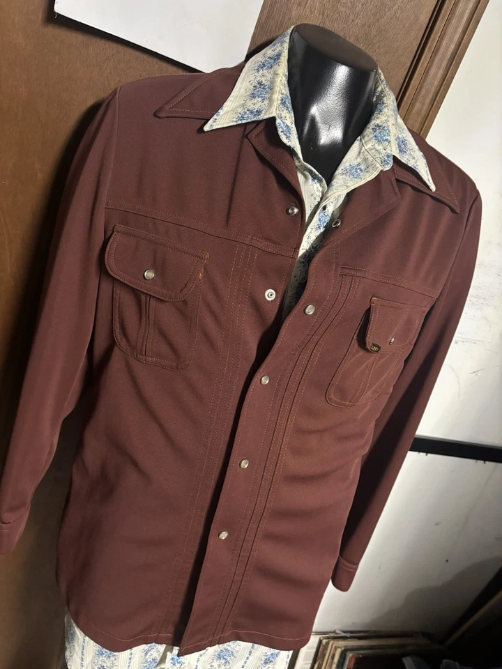 De Colección Años 70 Marrón Óxido LEE Cuello Punta Ocio Traje Chaqueta a Presión Para Hombres L Largo Alto Foto 1 de 4