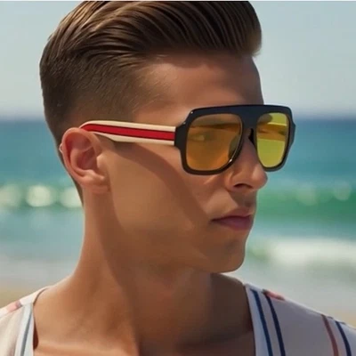 Oversized Aviator Sunglasses Yellow Lens Fashion Sun Glasses Trendy Beach Lentes - Image 1 of 4