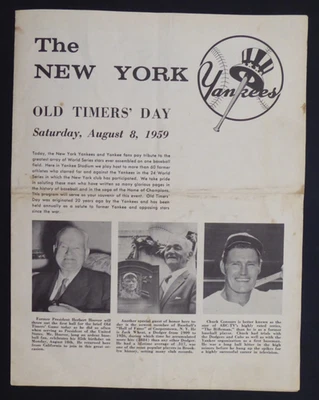 Programa del Día de los Viejos de los Yankees de Nueva York 1959 8 de agosto de 1959 Foto 1 de 3