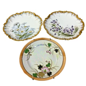 Floral Plates Mixed Lot of 3 Coiffe Limoges Seiei & Co Japanese Iridescent - Picture 1 of 24