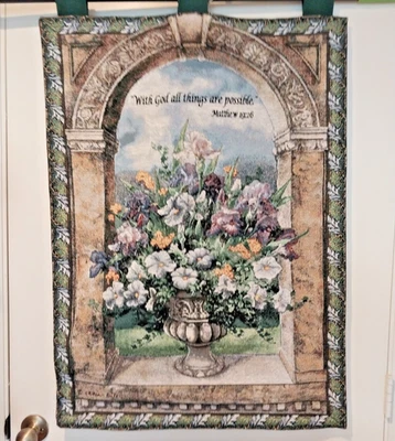 TAPESTRY By Manual Wood Workers Weavers Floral Grandeur Wall Hanging *READ* - Image 1 of 4