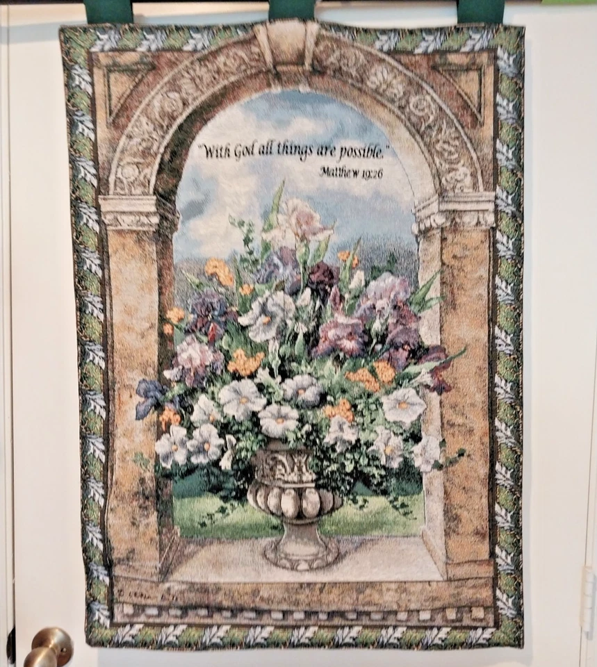 TAPESTRY By Manual Wood Workers Weavers Floral Grandeur Wall Hanging *READ* - Image 1 of 4