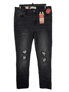 Levis 512 Slim Taper Stretch Jeans Boys 20 (Mens 30x30) Black Distressed Logo - Picture 1 of 9