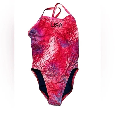 Traje de baño Nike para mujer espalda deportiva de una pieza logotipo olímpico de EE. UU. rojo talla 32 Foto 1 de 4