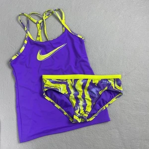 Nike Girls Tankini 2-Piece Swimsuit Set M Purple Watercolor Crossback Athletic - Picture 1 of 12