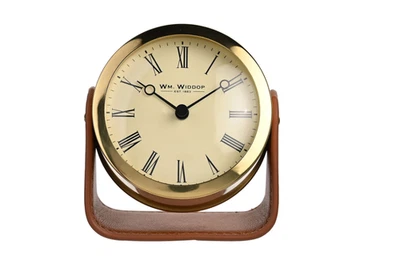 Wm Widdop Mantel clock with leather strap base very stylish high craftsmanship - Image 1 of 3