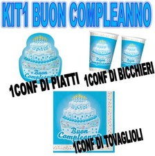 Kit festa cake coordinato Buon compleanno TAVOLA ADDOBBI PARTY piatti celeste
