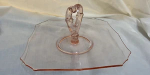 Vintage Pink Depression Glass Sandwich Tray With Handle 9.5” - Picture 1 of 8