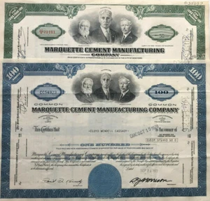 Juego de 2 certificados de stock de fabricación de cemento Marquette de Chicago Illinois - Imagen 1 de 1