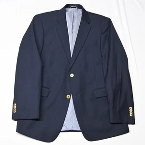 Tommy Hilfiger 40R Navy Blue Hopsack Wool Gold Button Mens Blazer Sport Jacket - Picture 1 of 12