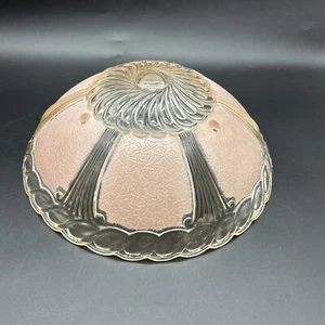 Vintage 1930's Art Deco Ceiling Light Fixture Glass Shade Pink Textured - Picture 1 of 14