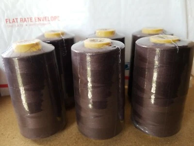 6 Spools Sewing Machine Thread Brown 6000 Yards Each Heavy Duty Cone Overlock - Image 1 of 3