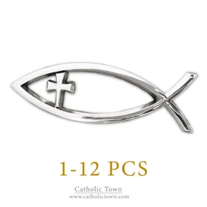 1-12 Car Chrome Emblem Jesus Christian Fish Symbol 3D Decal Badge ( CFAEC-S ) - Foto 1 di 7