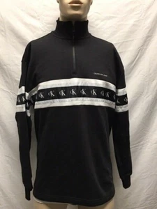 Men's NWT Calvin Klein 1/2 Zip Logo Black Sweater Size Large - Picture 1 of 5
