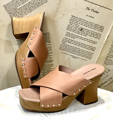 Zuecos cruzados Free People Mallory sandalia correa de cuero mula plataforma natural 7 NUEVO Foto 1 de 4