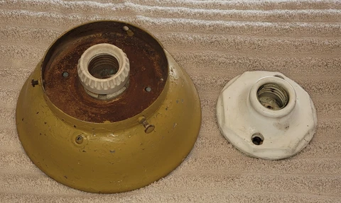 Vintage Lot Of 2 Flush Mount Light Fixtures  ~ Aluminum & Porcelain ~ Parts Cover