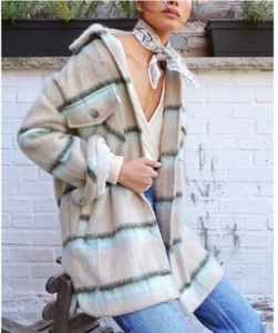 Neu ohne Etikett Free People Vienna kariertes Sakko XS $ 228 Einzelhandel eisblau Kombi - Bild 1 von 10