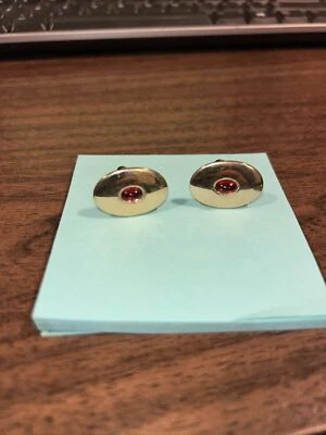 Gemelos Haband 40º Año de Servicio Tono Dorado Rojo Lucita Ovalado Premio Vintage Foto 1 de 4