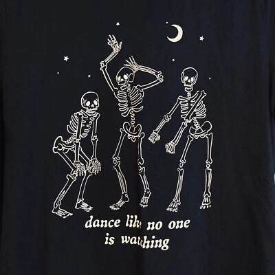Old Navy Black Halloween T Shirt Sz XL, Dancing Skeletons "Dance Like No one.." - Image 1 of 4