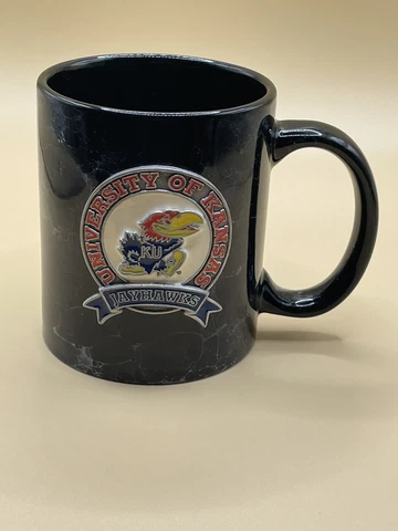 University of Kansas “ Jayhawks “ coffee mug black W/ raised emblem logo Cover