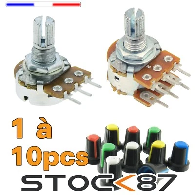 potentiomètre linéaire B  1 - 2,2 - 5 - 10  - 22  - 50 - 100 - 220 - 500 K ohms  - Photo 1/4