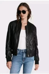 Rag and Bone Manston black leather Bomber jacket Size S NWT - Picture 1 of 6