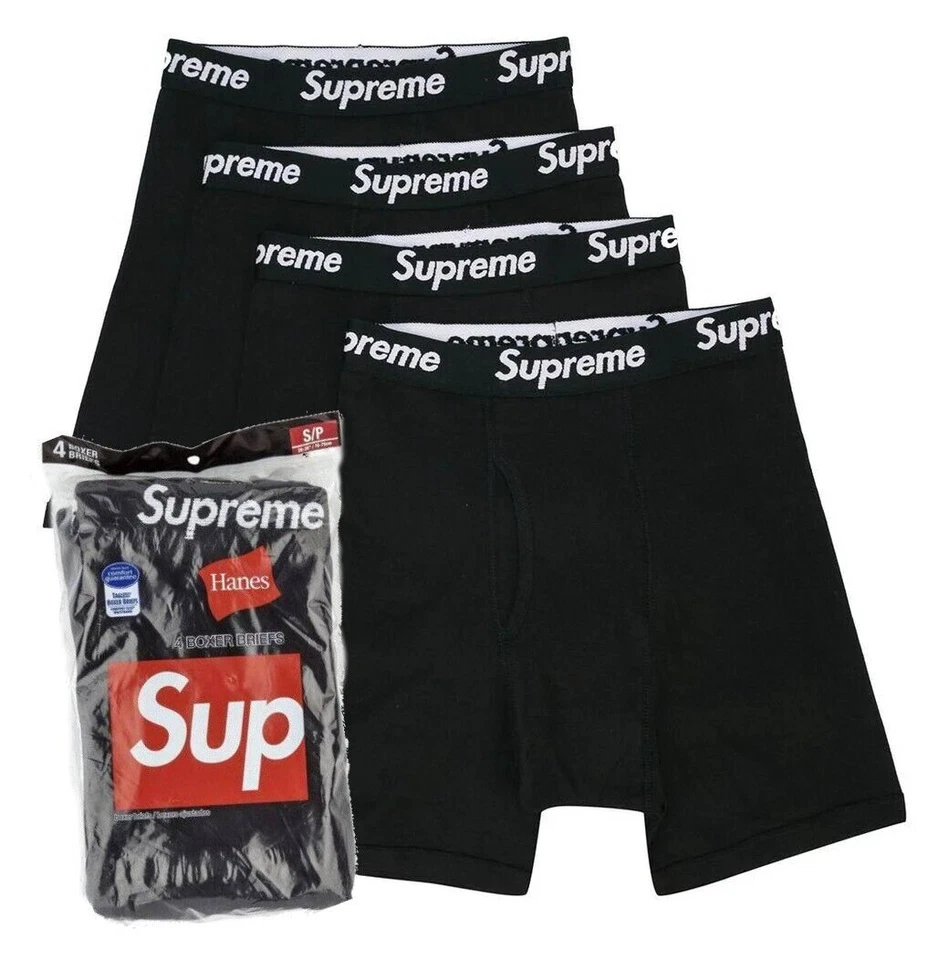 Brand New Supreme x Hanes Boxer Briefs Underwear | Pack of 4 | Black | S & M & L — 第 1/1 张图片