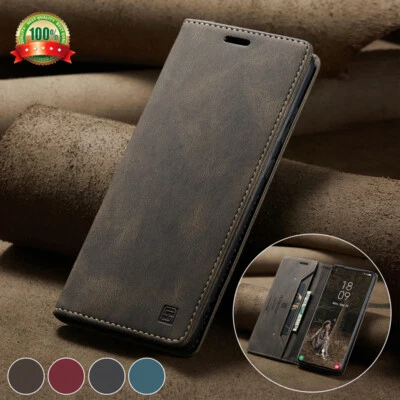 Slim Leather Case for Samsung S22+/S21/S20+ FE Ultra Magnetic Flip Wallet Cover - Image 1 of 4
