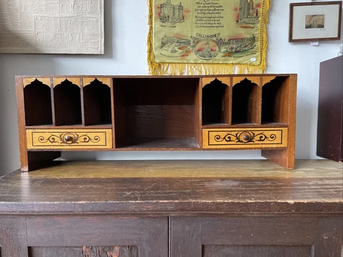 Beautiful Wood Antique Desk Top Cubby with Drawers Cover