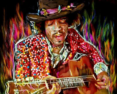 Jimi Hendrix Art, Hendrix Acoustic Canvas Painting, Jimi Artwork, Hendrix Poster - Image 1 of 4