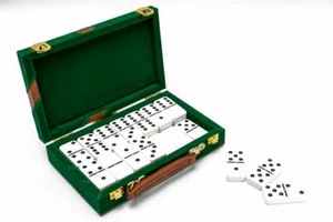 Jumbo Size Double Six Dominoes Set in Green Velour Case - Picture 1 of 4