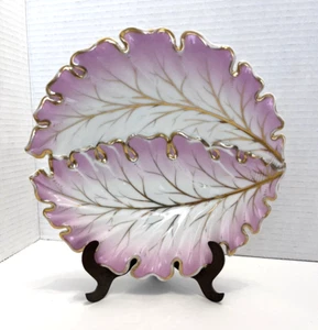 Plato de Servir Vintage Blanco Rosa Oro Borde Doble Hoja Hojas 8" Raro LEER - Imagen 1 de 24