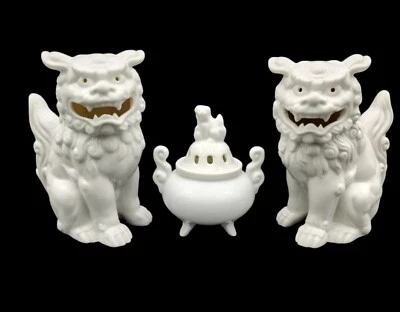 Juego de incienso vintage OMC Japón porcelana blanca Foo Dogs SHISHI león par 6,25"  Foto 1 de 4