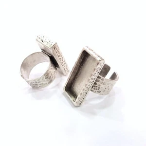Hammered Ring Blank Setting Base Bezel inlay Backs Cabochon Adjustable - Picture 1 of 3