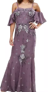 MAYA PETITE PURPLE ALL OVER EMBELLISHED CORSET TOP COLD SHOULDER MAXI DRESS 4 - Picture 1 of 8