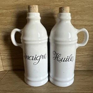 Vintage 1980s REVOL Porcelain France Oil & Vinegar Cruet/Dispensers Bottles Cork - Picture 1 of 7