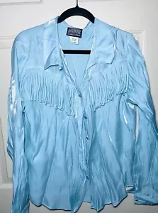 Rough Riders Blusa Blu Cielo Raso Frange Western con Bottoni, XL - Foto 1 di 4