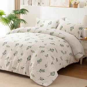Juego de edredón Queen - Juego de cama floral verde salvia 7 piezas con hojas naturales Pat - Imagen 1 de 7