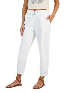 Tinseltown Juniors' Pull-On Belted Ankle Length Jogger Pants White ,XL - Picture 1 of 2