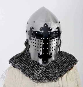 Medieval Bascinet Sugarloaf with lifting visor Reenactment Buhurt SCA Helmet - Picture 1 of 5