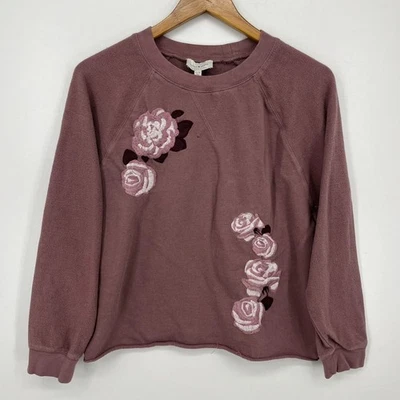 Lucky Brand Sweatshirt Women's Size XS Purple Floral Embroidered Crew Neck - Image 1 of 4