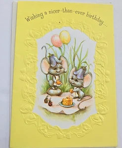 Vintage Geburtstagskarte Charmers Maus Cheddar & Co Punze gelb neu unbenutzt - Bild 1 von 3