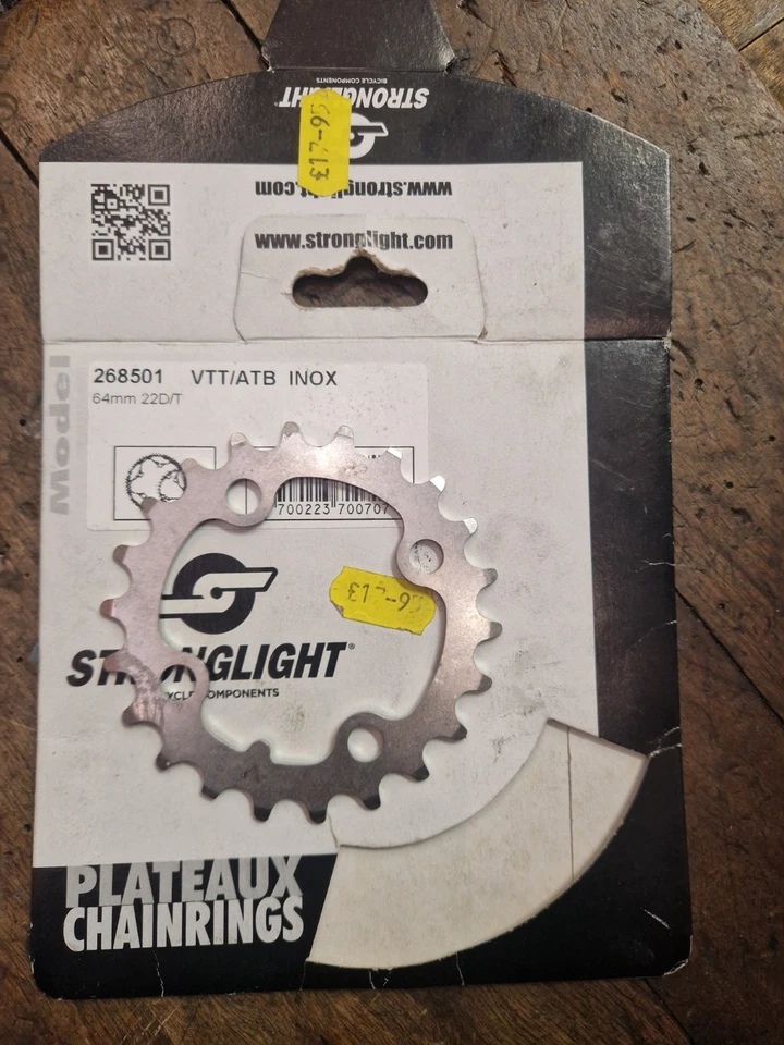 Внутренняя передняя звездочка STRONGLIGHT 268501 из нержавеющей стали 64 мм PCD 22t 9/10 скоростей - Изображение 1 из 1